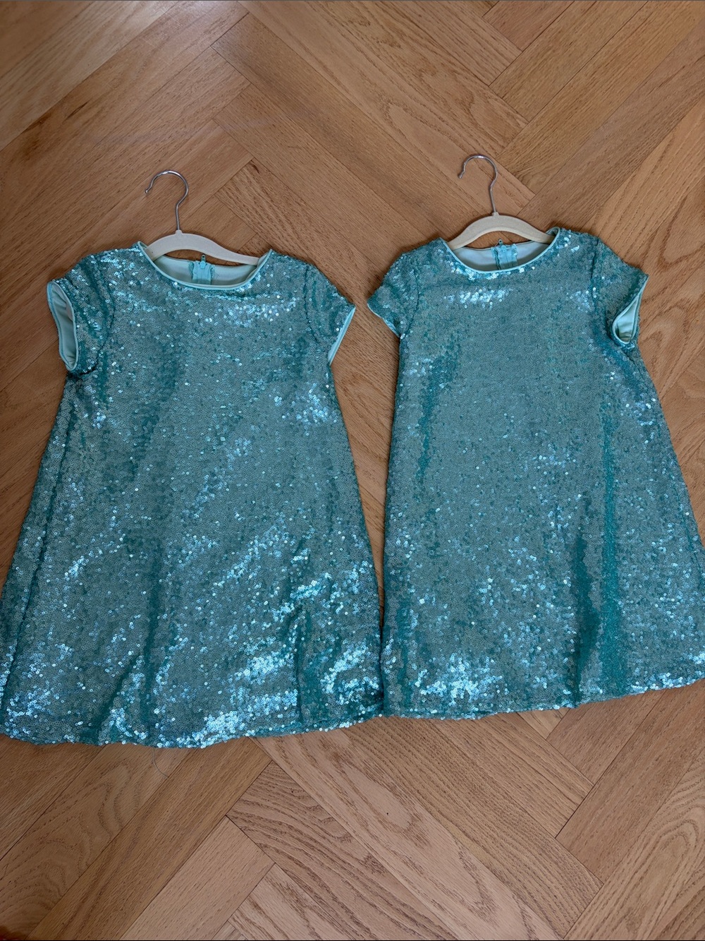 Girls' Sparkle Sequin Short-Sleeve Dresses- Aqua (Twins)
